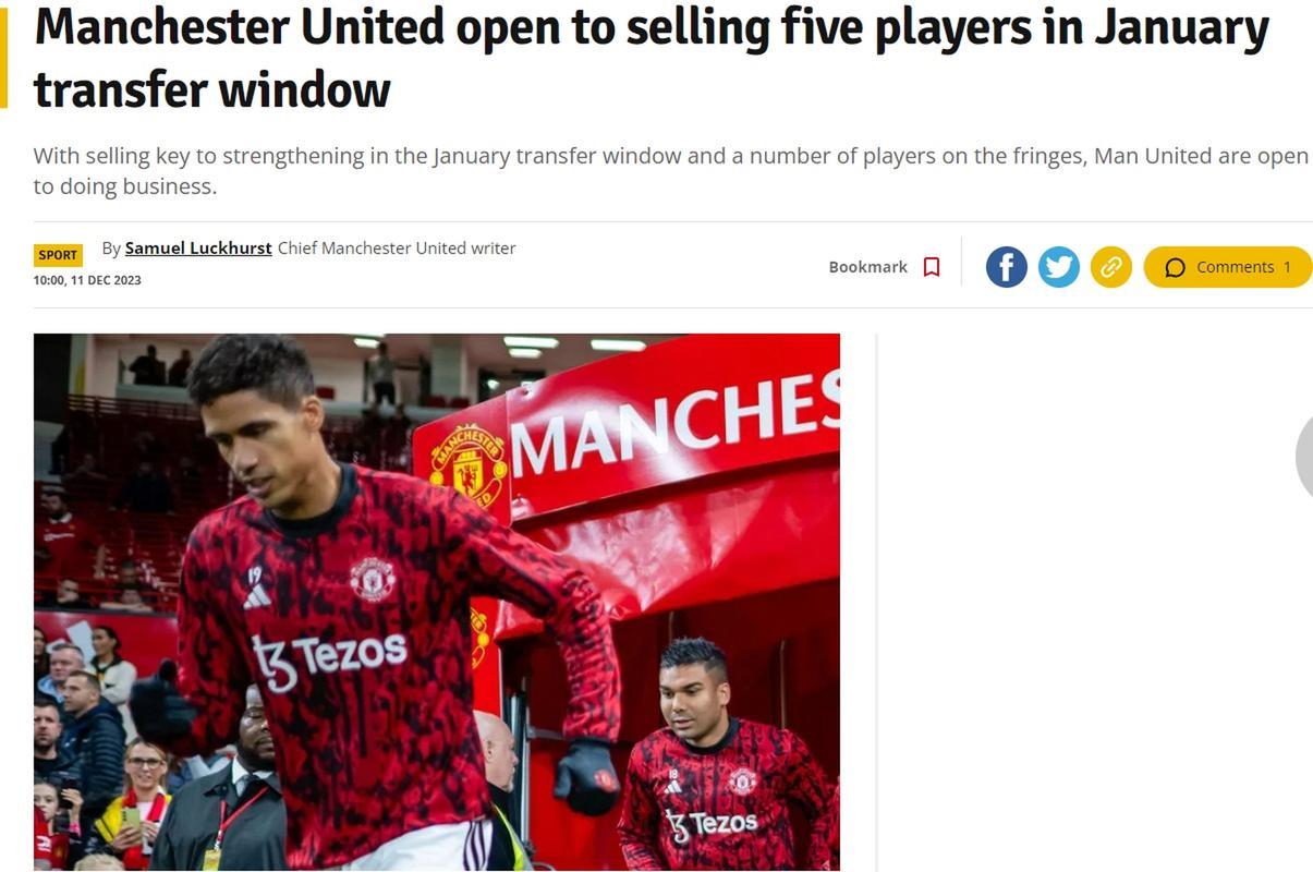 曼联官宣球员离队：冬窗结束后滕哈格麾下再减一员